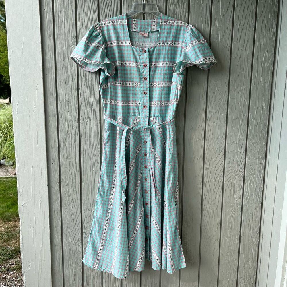 True Vintage Wayne Maid 1950s Gingham Shirtwaist Dress – Pink & Turquoise, M/L - Picture 14 of 14